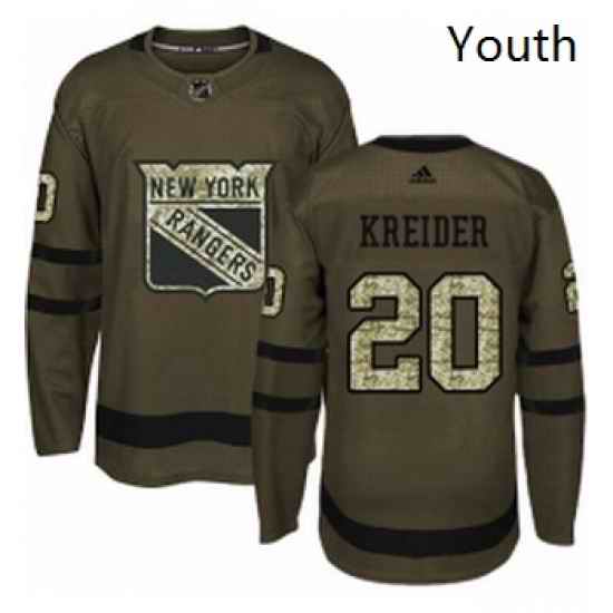 Youth Adidas New York Rangers 20 Chris Kreider Authentic Green Salute to Service NHL Jersey